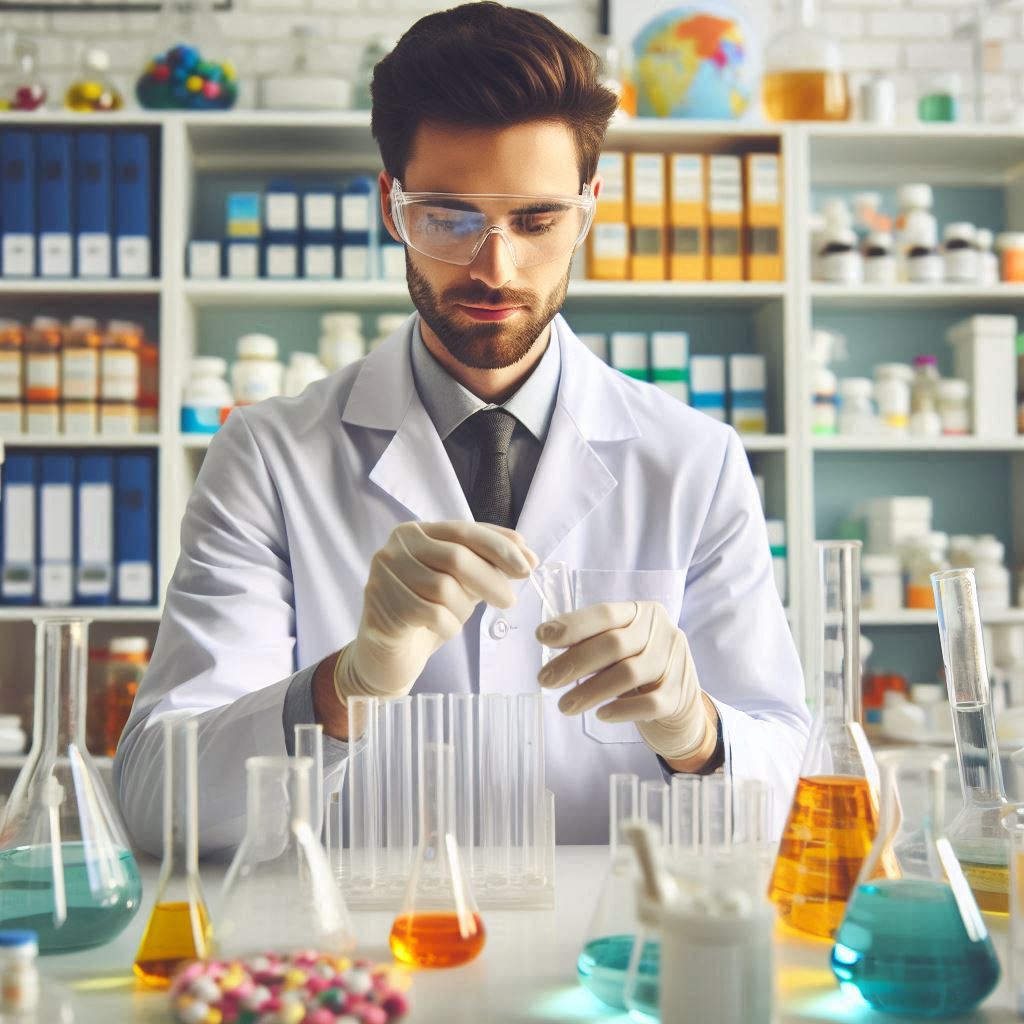 immagine a scopo illustrativo di un farmacista in un laboratorio galenico